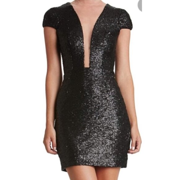 Aidan Mattox Sequin mini dress plunging illusion neck short dress Size 10 - Picture 15 of 16